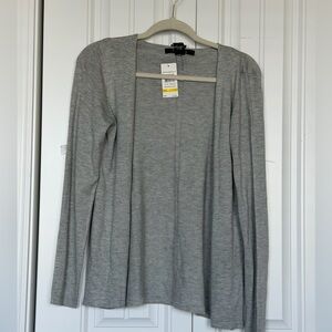 89th & Madison Lightweight Soft Gray Knit Cardigan w Intricate Detail on Back